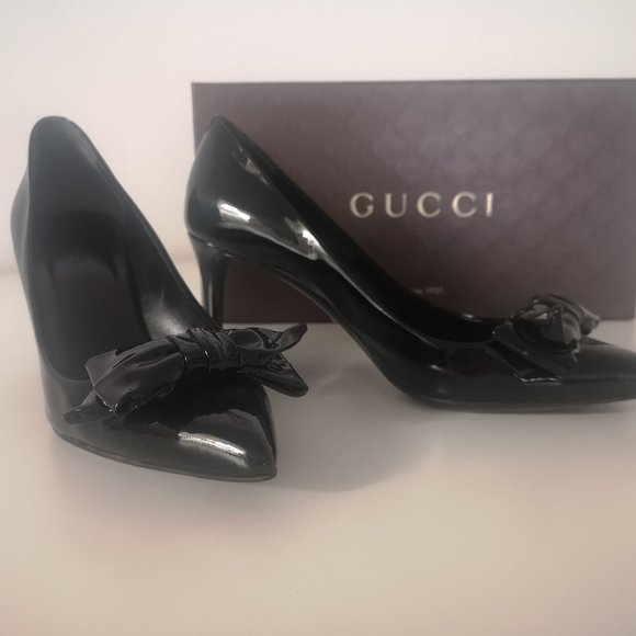 Gucci Leather Vernice Crystal Black Heels - Picture 5 of 6